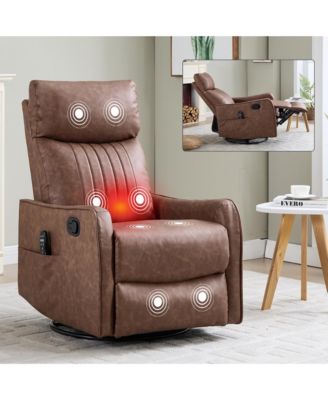 Heat Massage Manual Recliner Chair with Rocker and Swivel in Faux Leather for Living Room