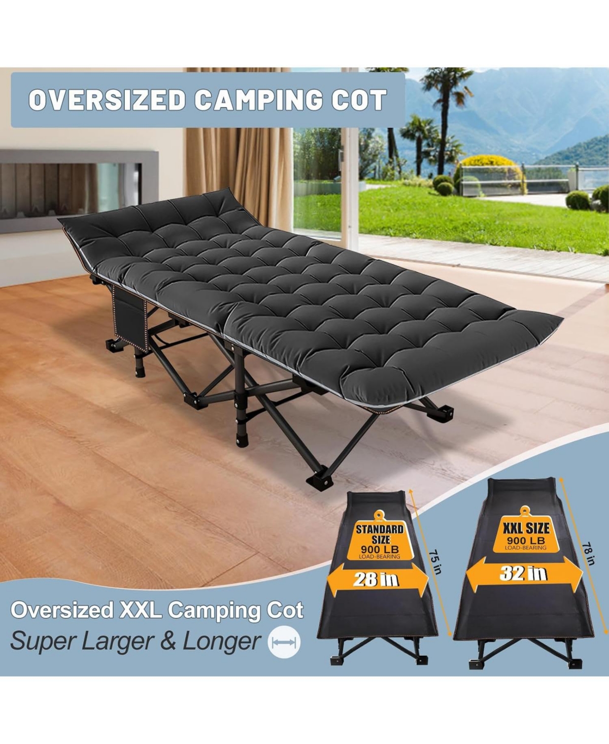 Mooncool Folding Camping Cot Camp Bed with Carry Bag for Outdoor Travel, Beach