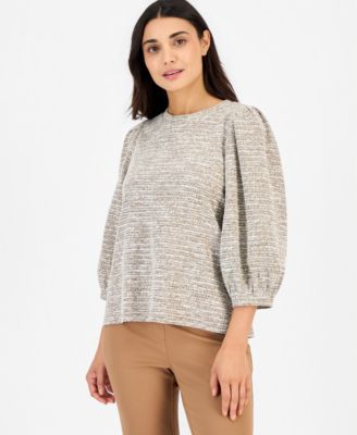 Petite 3/4-Balloon Sleeve Boucle-Knit Top 