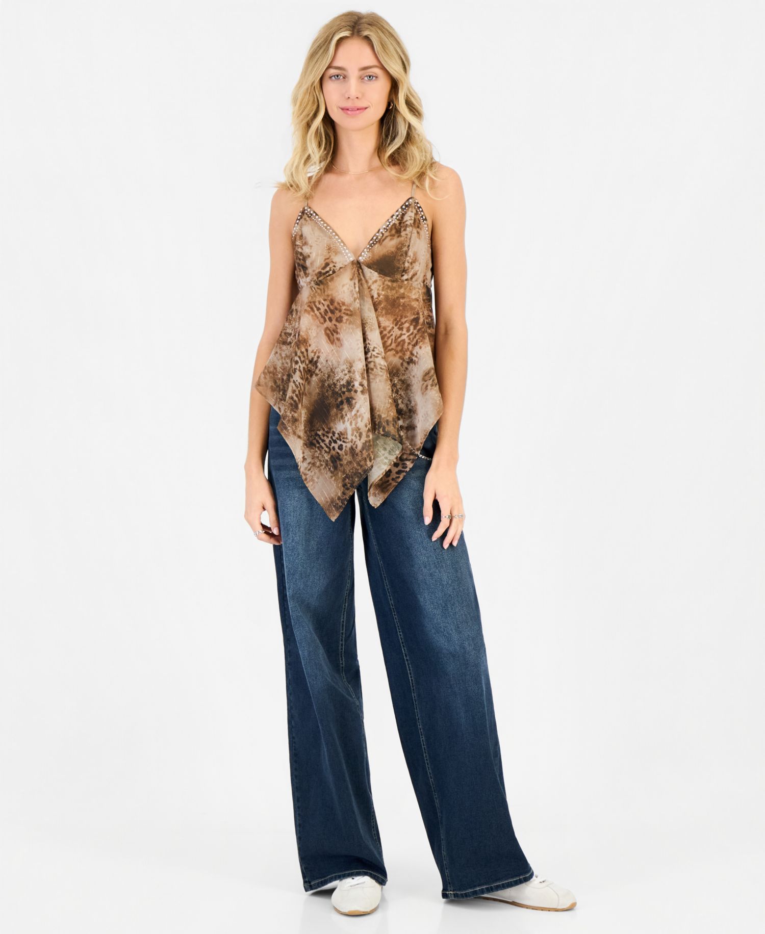 Juniors' V-Neck Animal-Print Babydoll Top