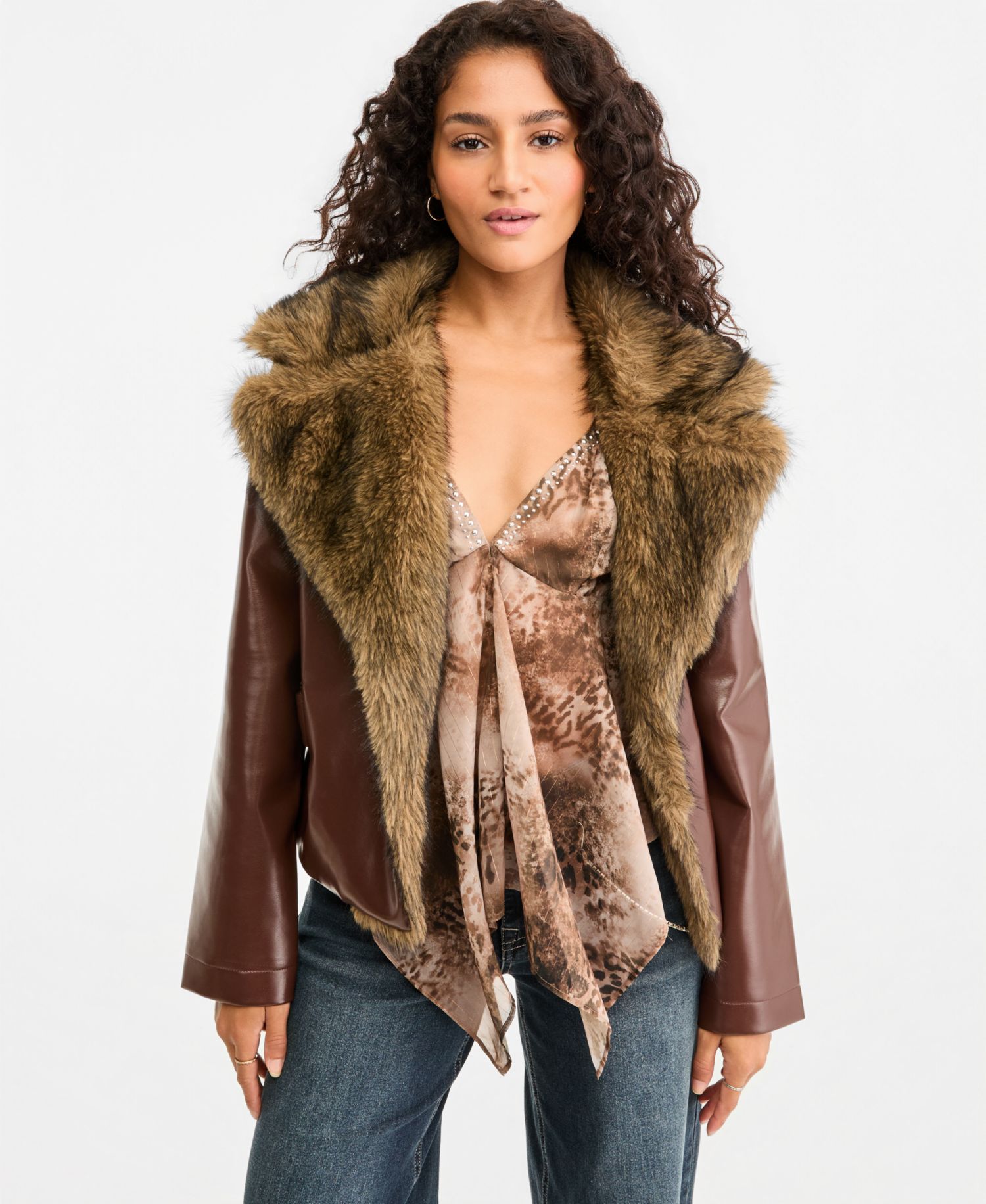 Juniors' Faux Leather Jacket
