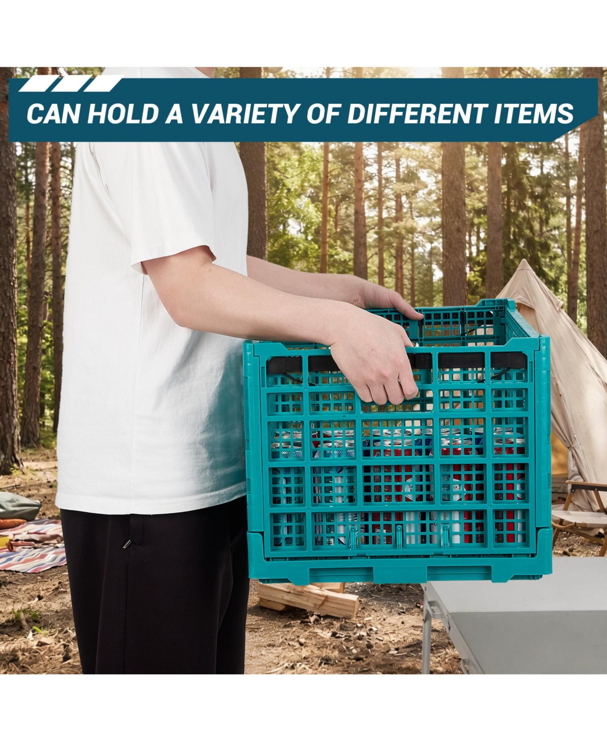 gaomon 2Pieces Stackable Collapsible Heavy Duty Plastic Storage Organizer Crate for Outdoor Office, Home, School, Camping