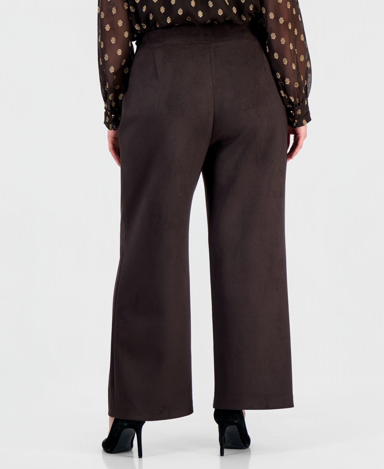 Plus Size Faux Suede High-Waisted Wide-Leg Pull-On Pants