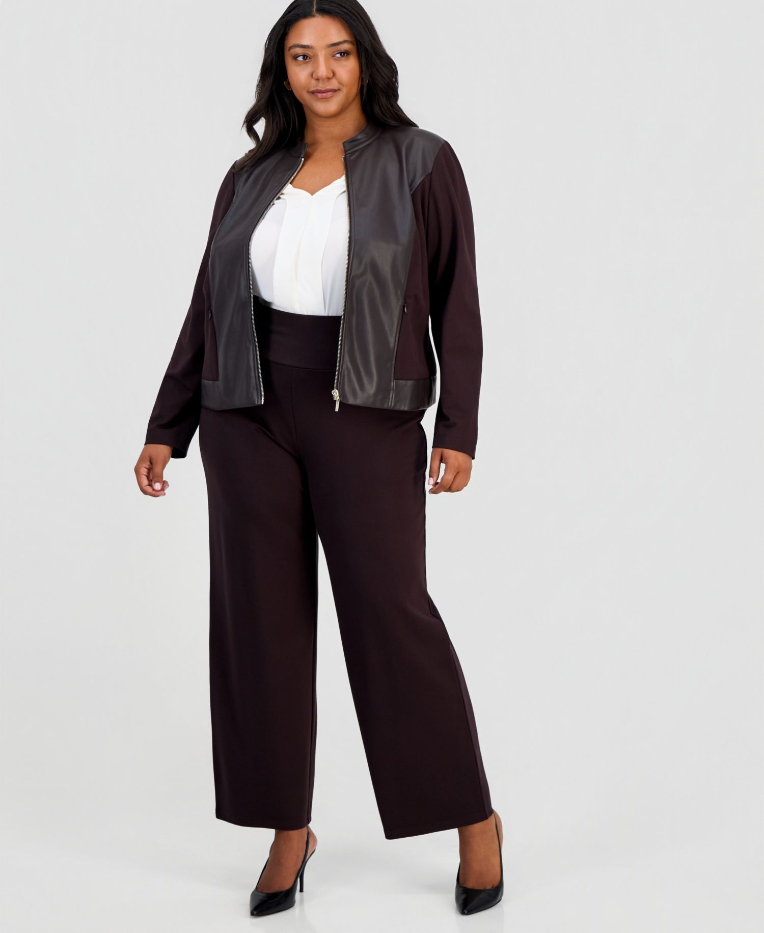Plus Size Women's Moto Long-Sleeve Mandarin Collar Jacket