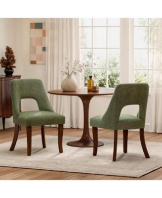 Wooden Dining Chairs Set of 2, Upholstered Chenille Fabric Dining Chair, Curved Solid Wood Legs, for Kitchen Dining Room