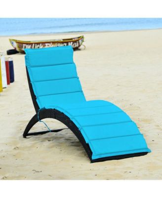Folding Patio Rattan Portable Lounge Chair Chaise with Cushion