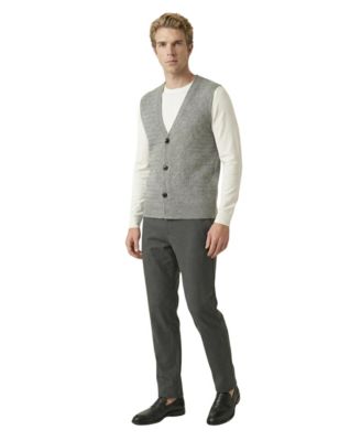 Men's Textured V-Neck Button-Front Knit Vest