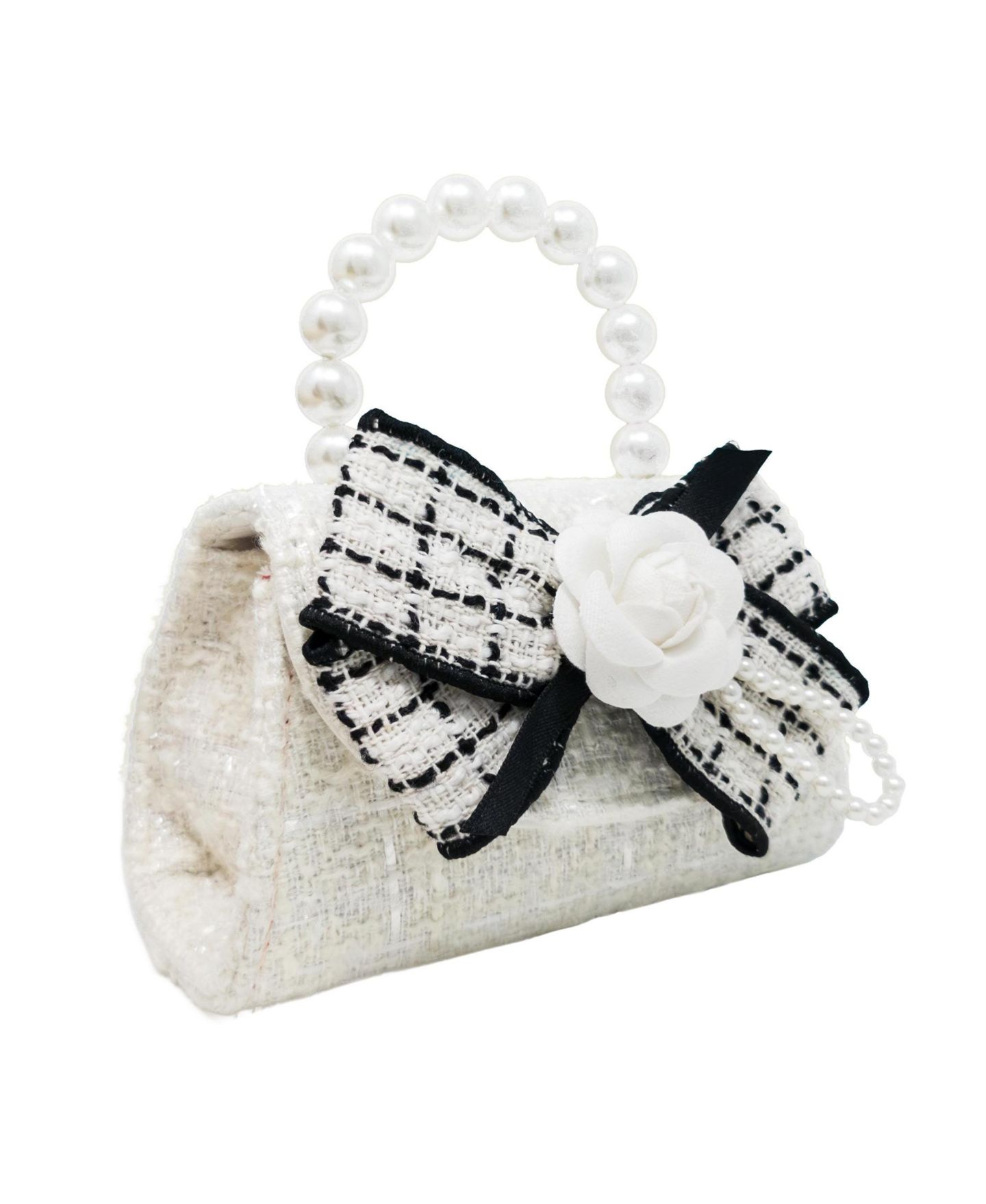 Детская сумка Puttisu Coco Ribbon Kids Tweed Handbag with Pearl Handle, цвет: Слоновая кость жемчужный — фото 2