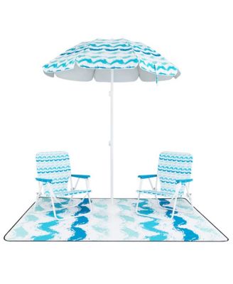 4-Piece Beach Umbrella Set with Folding Chairs, Picnic Blanket and Carry Bag