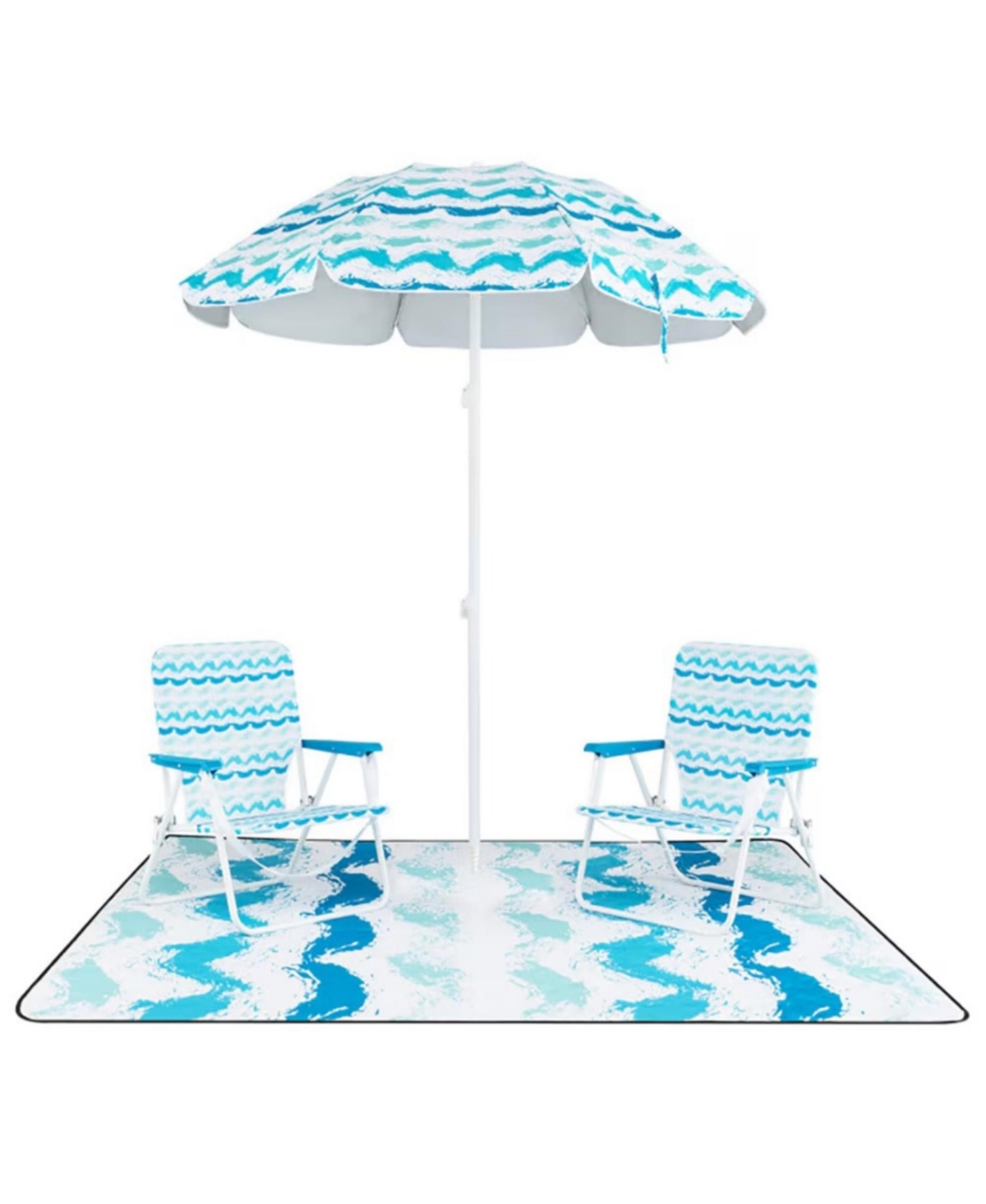 Yiortwo 4-Piece Beach Umbrella Set with Folding Chairs, Picnic Blanket and Carry Bag