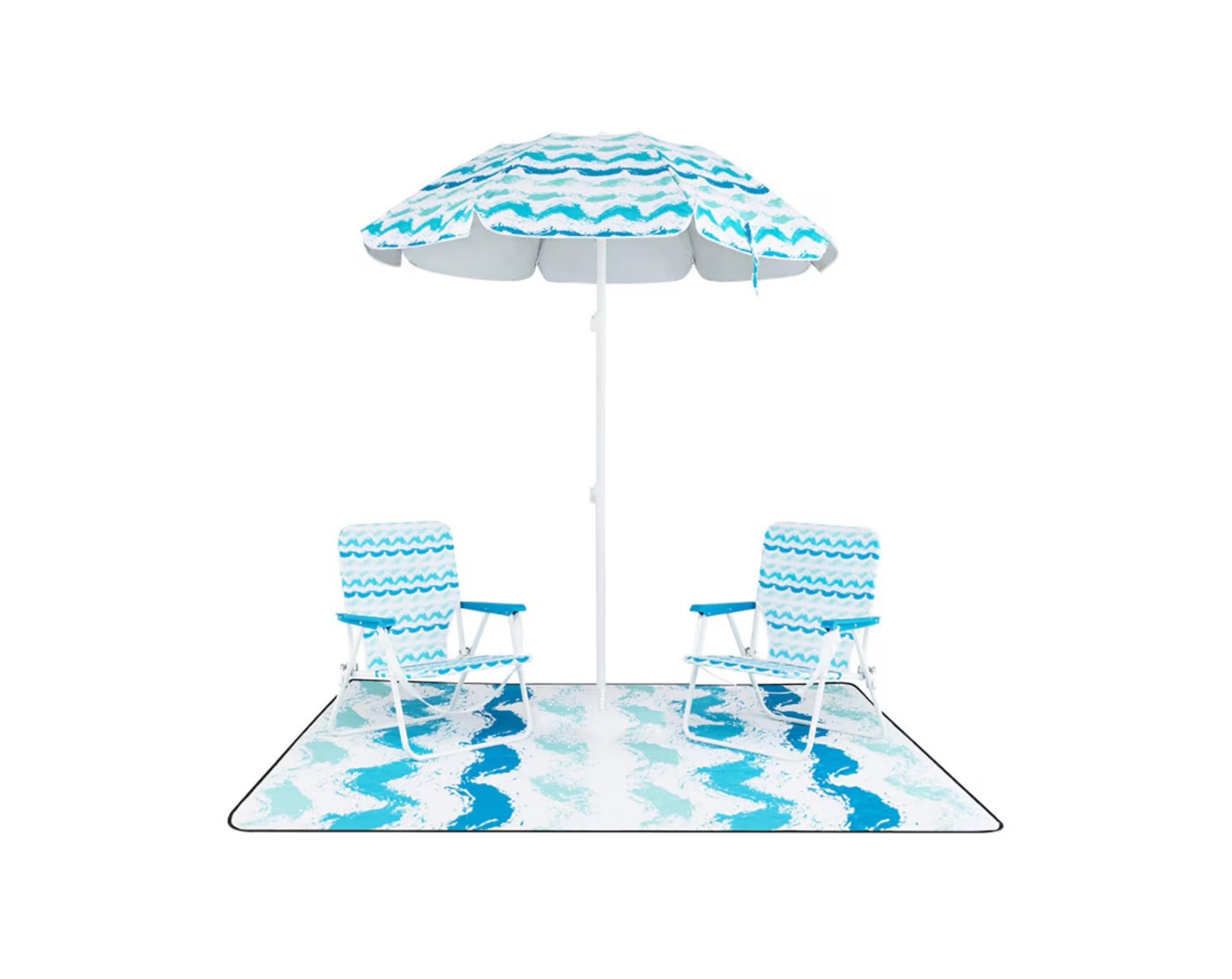 Yiortwo 4-Piece Beach Umbrella Set with Folding Chairs, Picnic Blanket and Carry Bag
