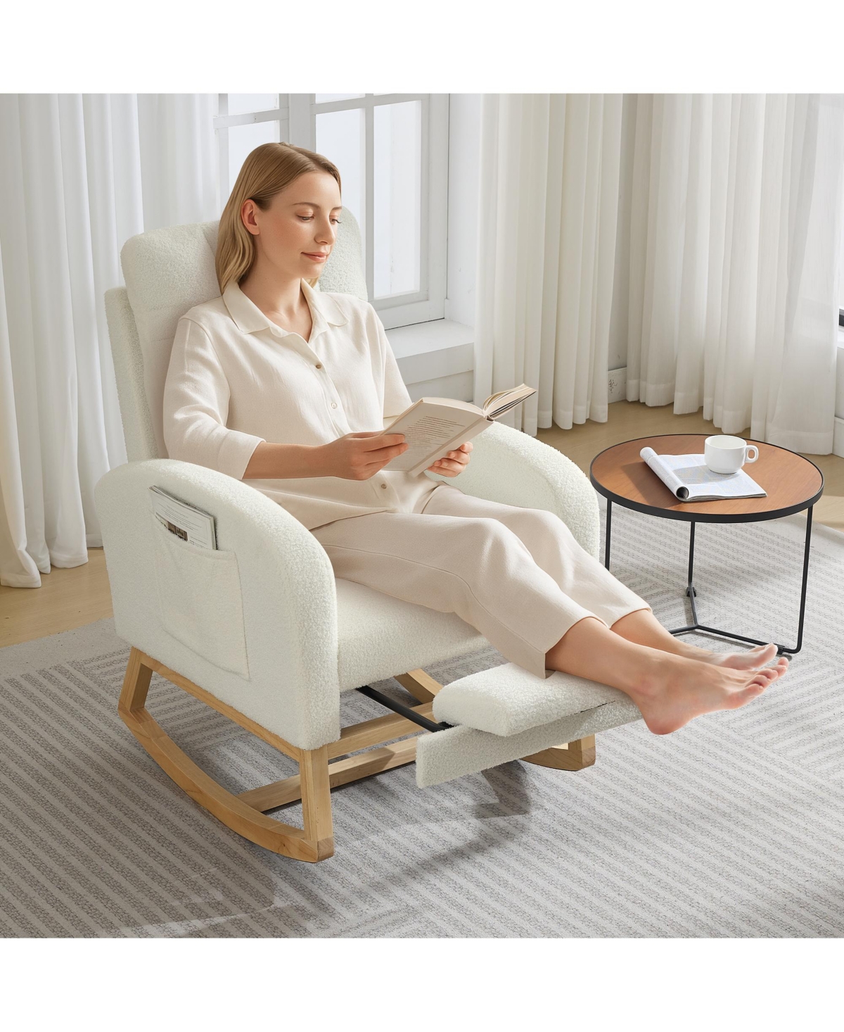 homfan Modern Nursery Rocking Chair with Side Pocket and Footrest, Comfortable Glider Rocker for Nursing Room Living Room