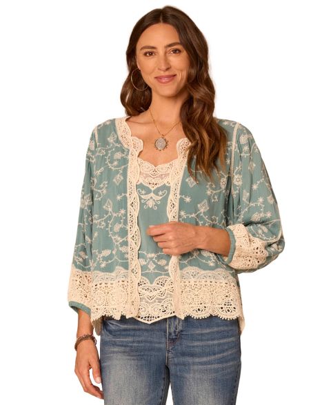 Женские куртки Democracy Petite Crochet Framing Cropped Open-Front Jacket