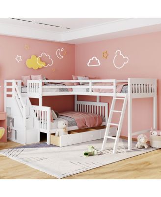 Bunk Bed With 3 Drawers Ladder and Staircase