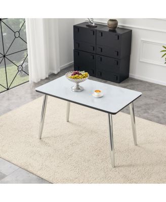 Modern Minimalist Rectangular Dining Table with Faux Marble Top and Metal Legs