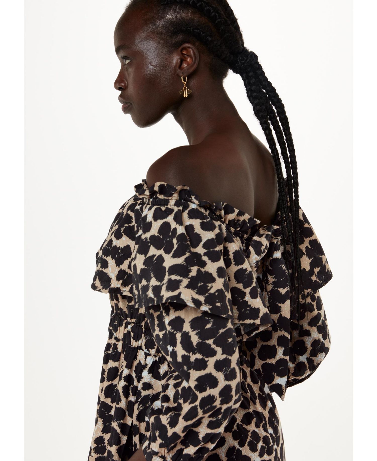 Women's Leopard Spot Bardot Midi Dress