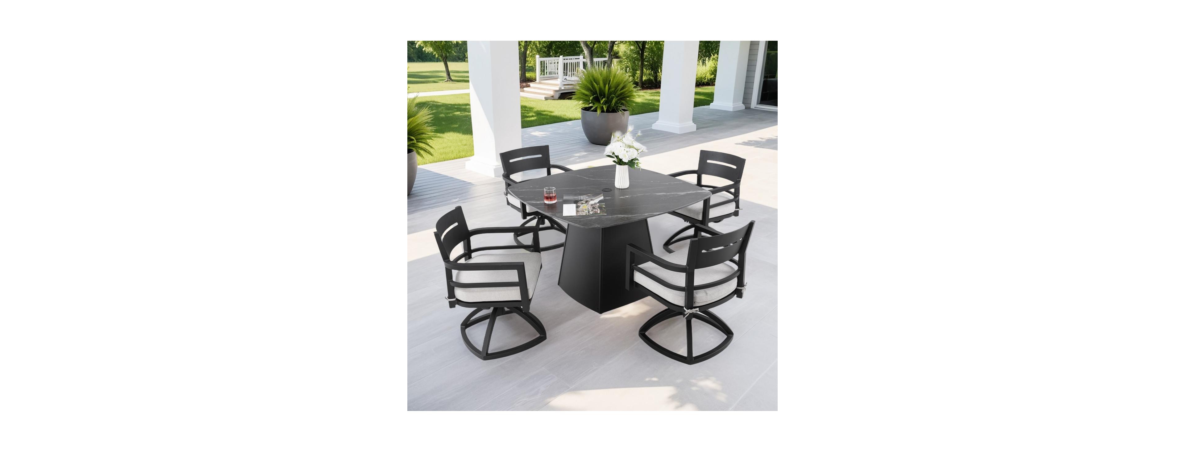 Asagikoiai Modern 5-Piece Aluminum Patio Dining Set with 44" Dining Table and Swivel Chairs