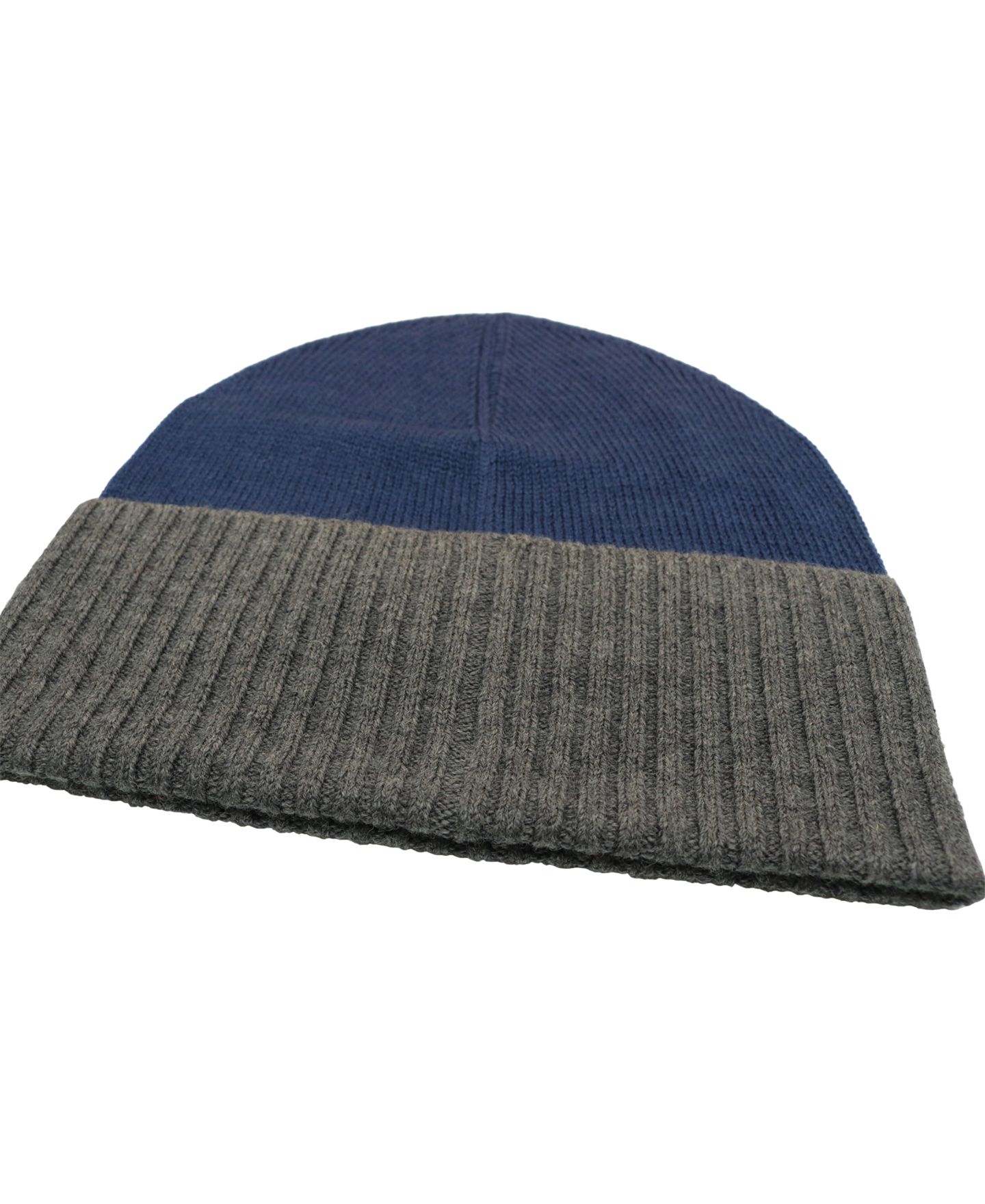 Мужская шапка Portolano Cashmere Folded Cuff Beanie Hat, цвет: Тёмно-синий / Серый — фото 2