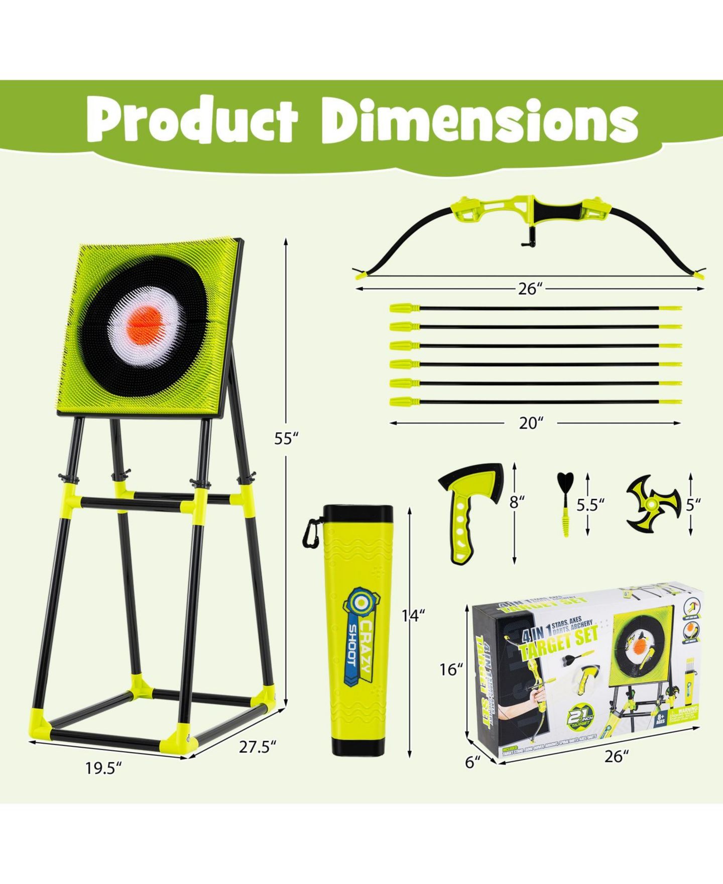 Детские игрушки SUGIFT 4-in-1 Indoor-Outdoor Kids Axe Throwing Game Set, 27.5" x 19.5" x 55", Ages 8+, цвет: Зелёный — фото 3