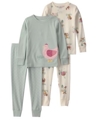Toddler Girls' 2T-5T Country Chicken Long-Sleeve Pajama, 4-Piece Set 
