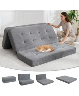 6" Tri-Fold Floor Mattress – Folding Chenille Sofa Bed, Twin Size Portable Mat for Camping or Guest