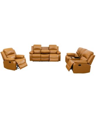 6-Seater Recliner Sofa Set, Leather Sofa with Storage Console, Cup Holders, Semi-PU/PVC Upholstery