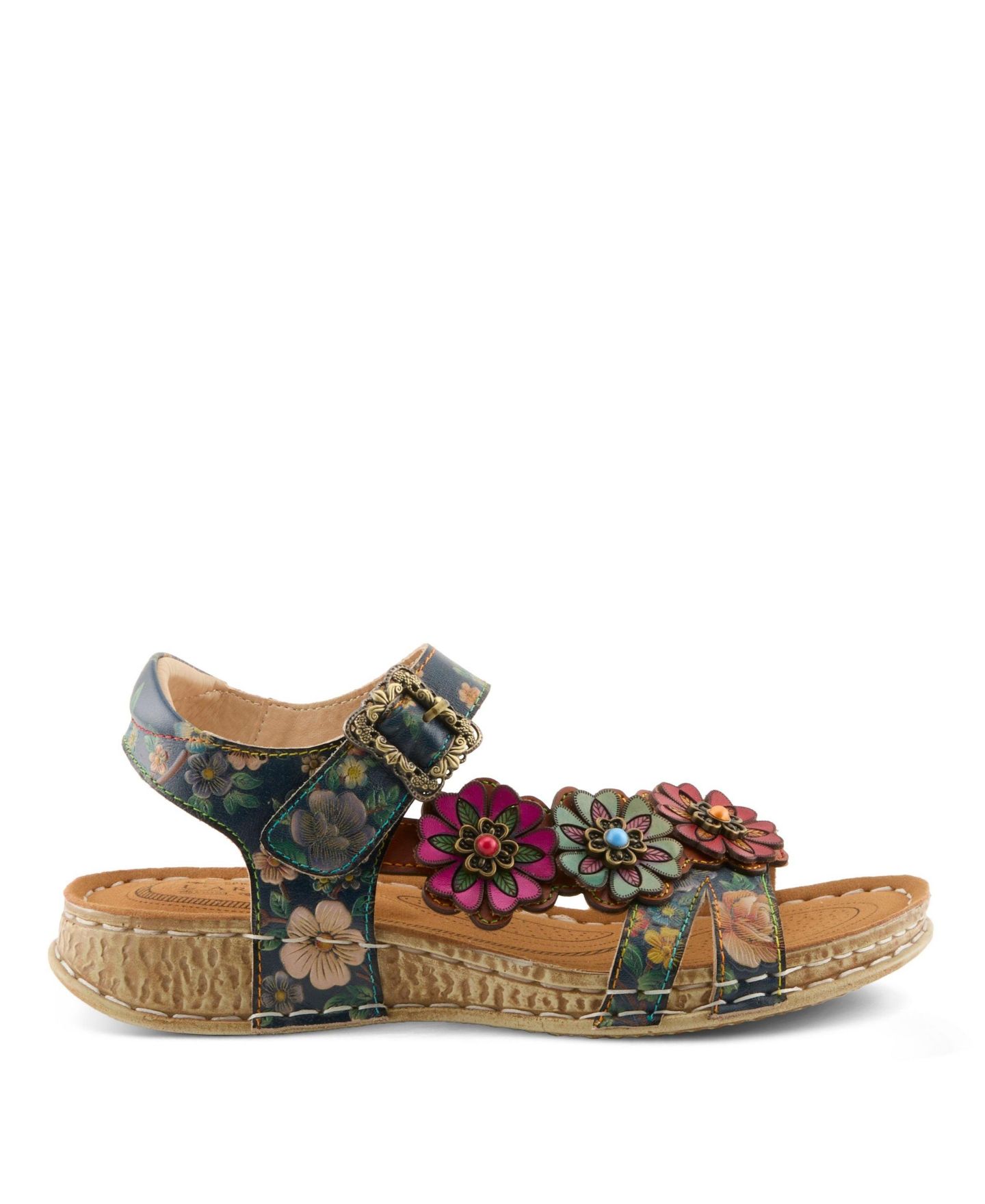 Женские сандалии L'Artiste Offcenter Ankle Strap Sandal with Painted Vamp, цвет: Тёмно-синий разноцветный — фото 6
