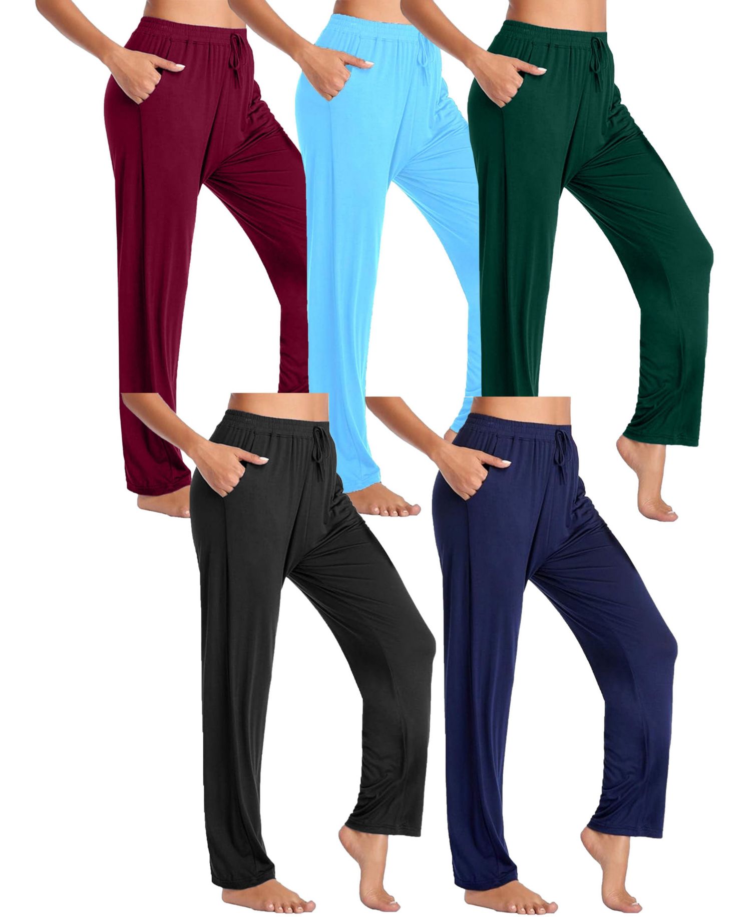 Women's Loose Fit Classic Lounge Pants-5 Pack