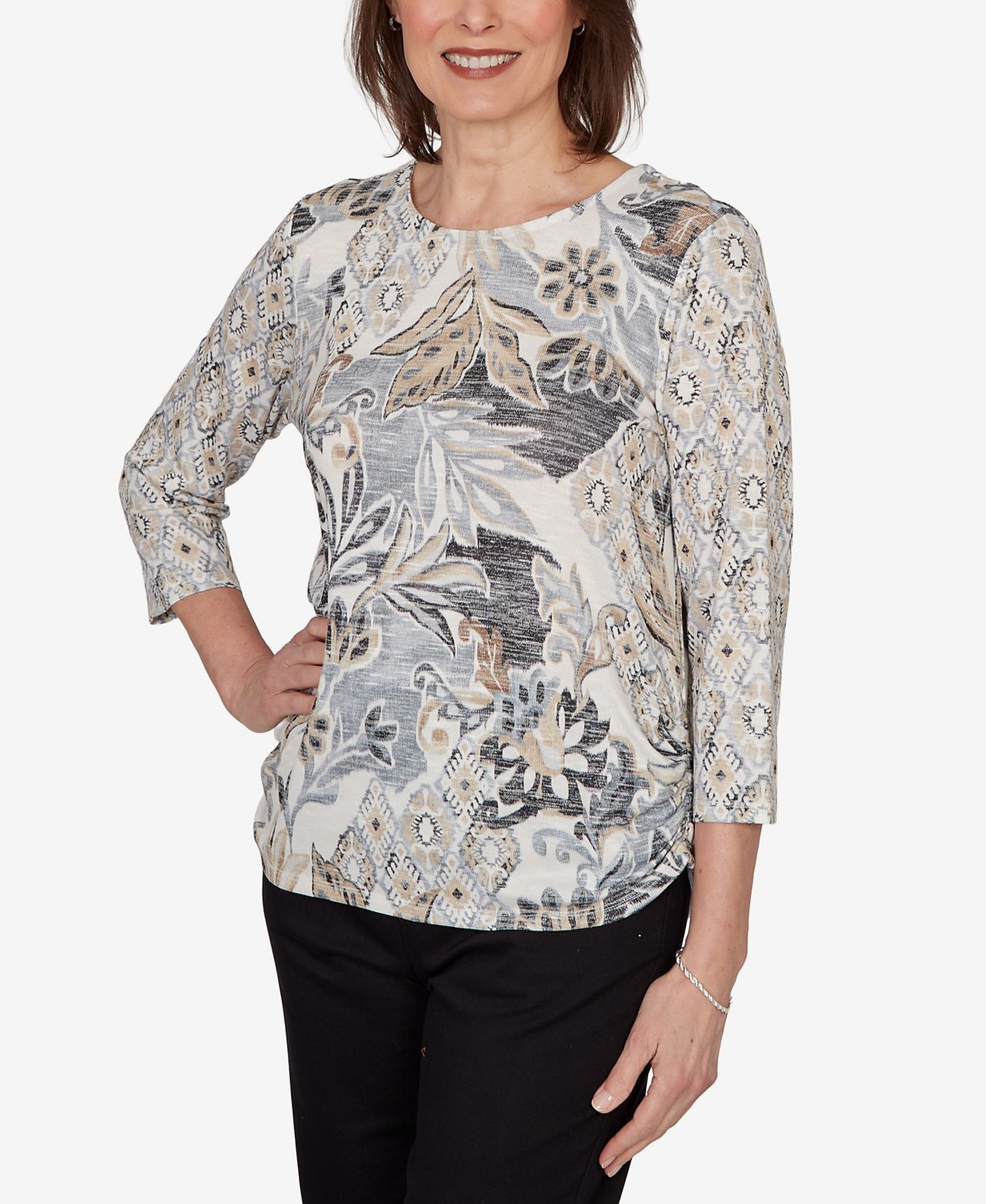 Petite Geo Leaf Knit Top