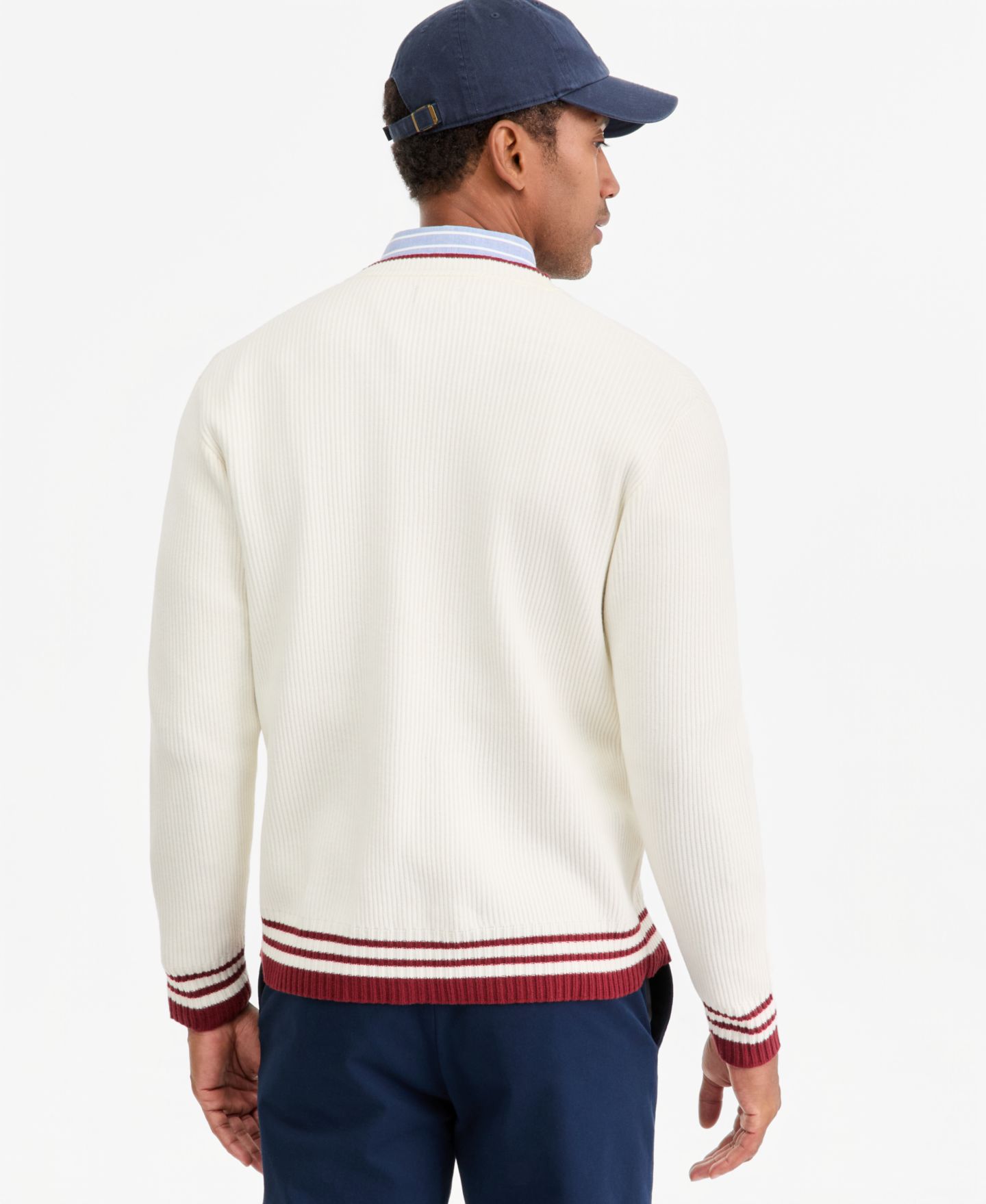 Мужской кардиган Club Room Varsity Tipped Cardigan, цвет: Зимняя слоновая кость — фото 4