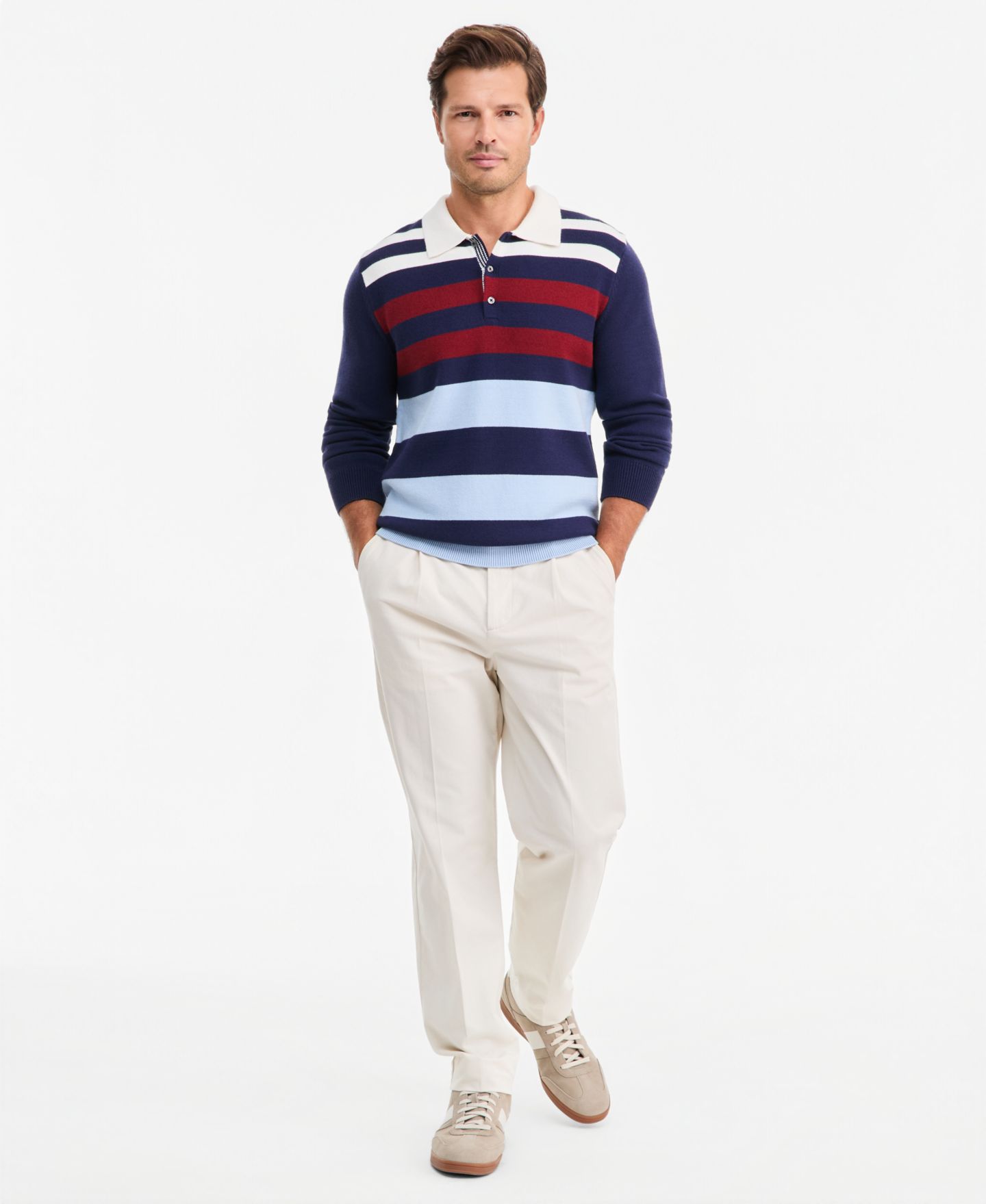 Мужской свитер Club Room Long-Sleeve Striped Polo Sweater, цвет: Тёмно-синий — фото 3