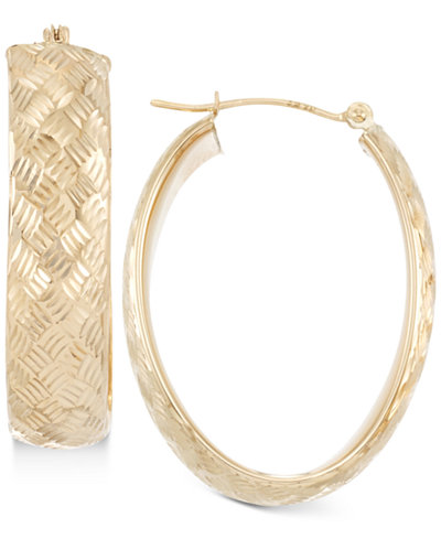 Wide Textured Oval Hoop Earrings in 14k Gold, White Gold or Rose Gold