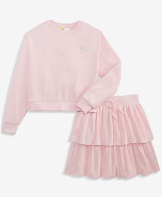 Girls' XS-XL Star Crewneck Velour Sweatshirt and Ruffle Skirt, 2-Piece Set