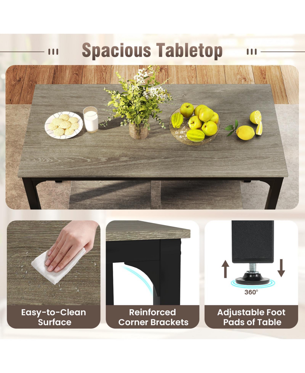 Slickblue 4-Piece Dining Table Set with Bench and 2 Stools for Small Spaces