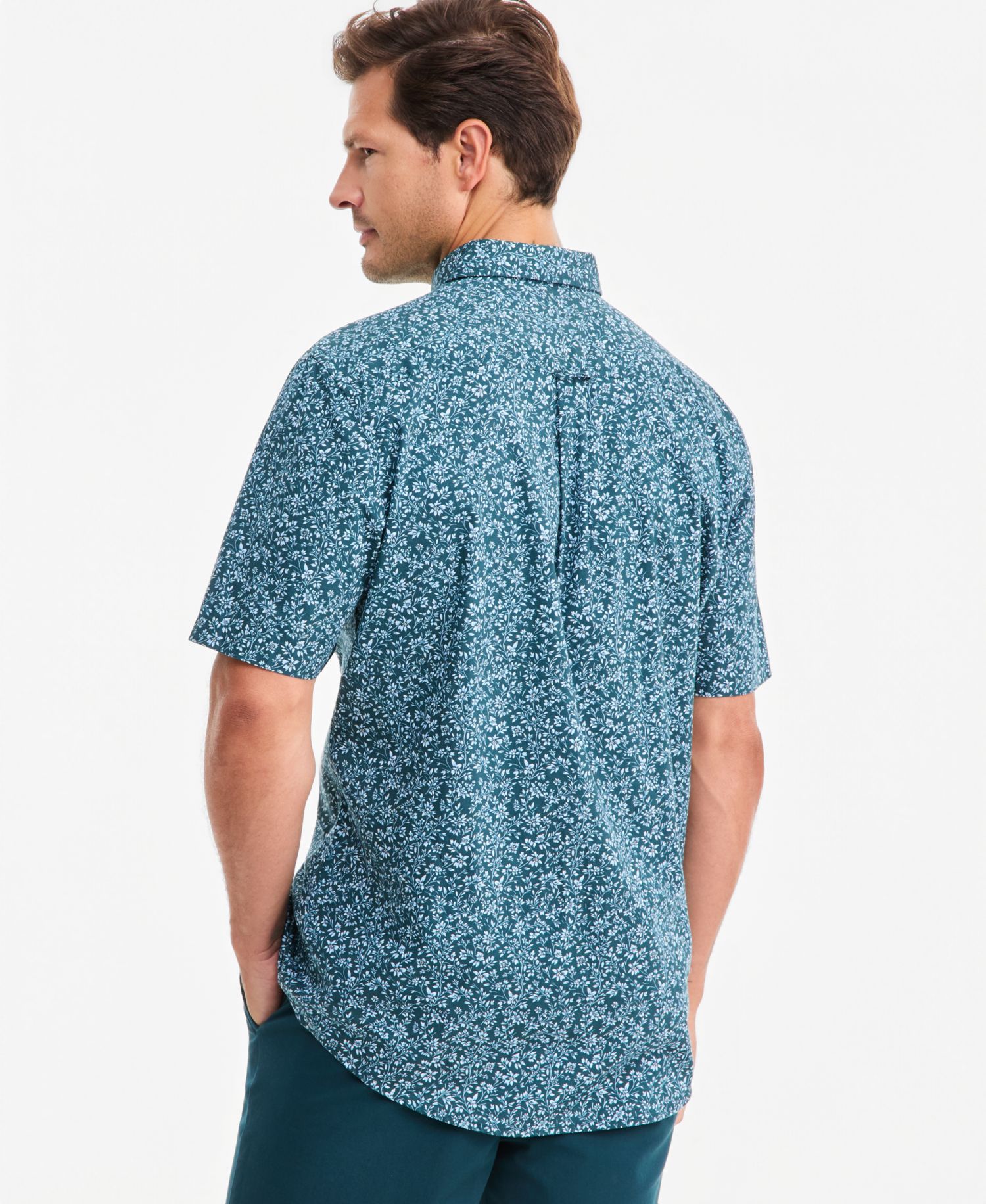 Men's Poplin Duo-Tone Floral Short-Sleeve Shirt