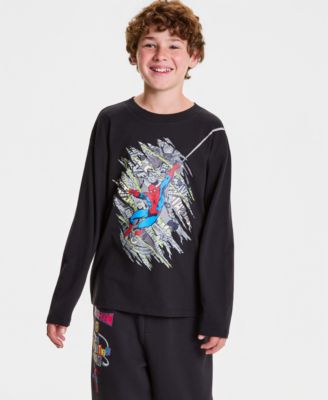 Boys' XS-XL Spider-Man Long-Sleeve Cotton T-Shirt