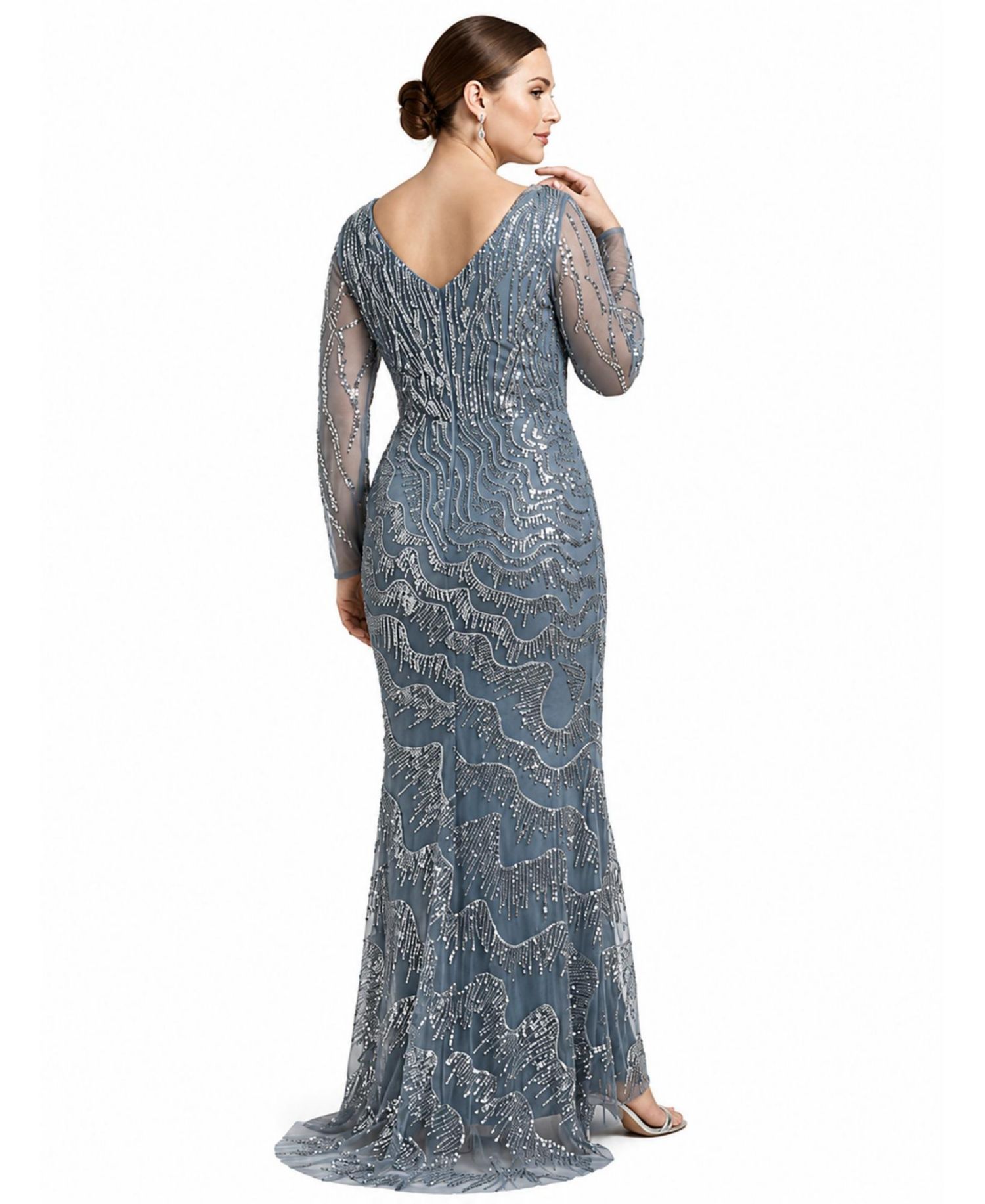 Women's Long Sleeve V-Neck Sheath Gown