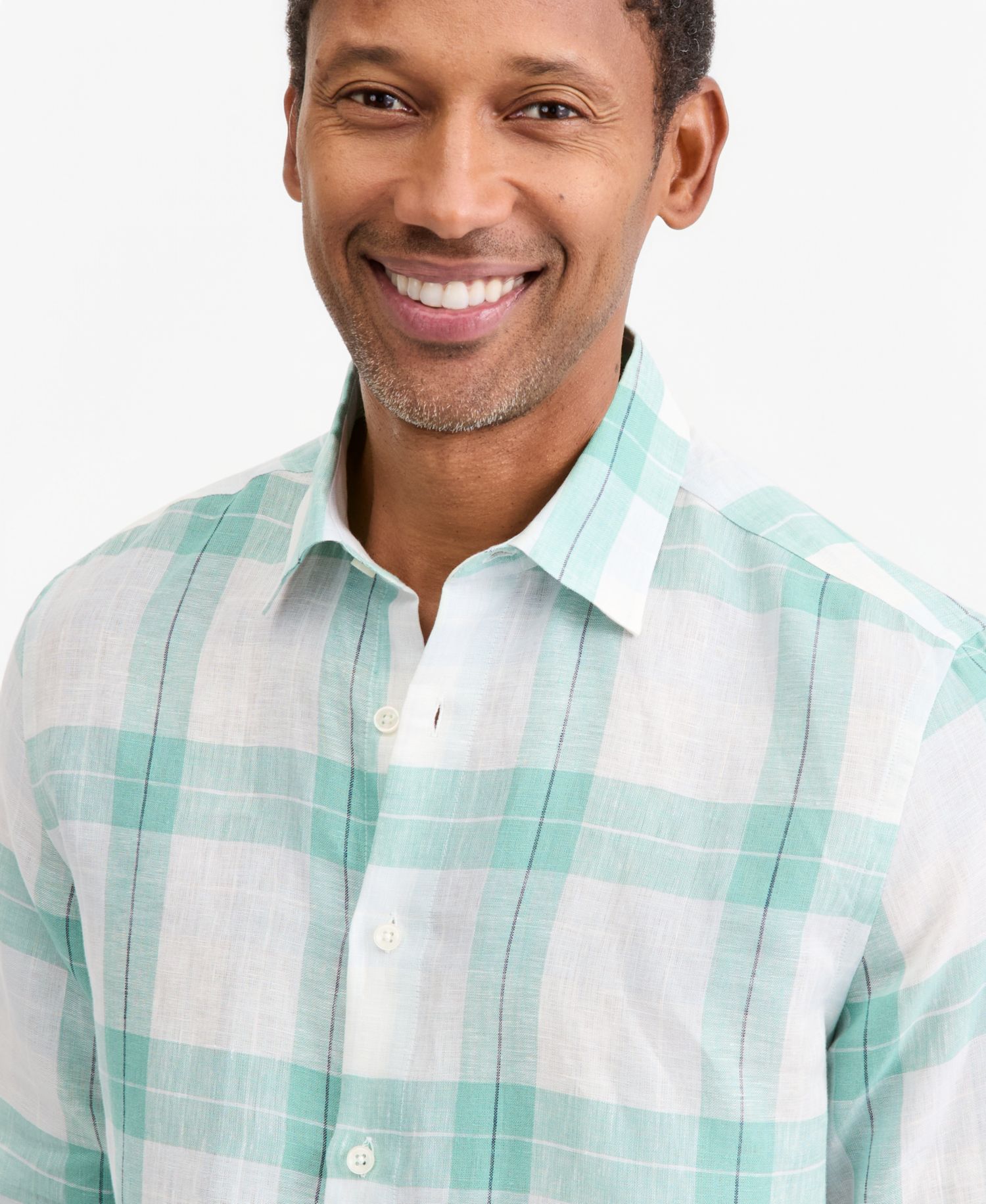 Men's Plaid Linen Button-Up Shirt