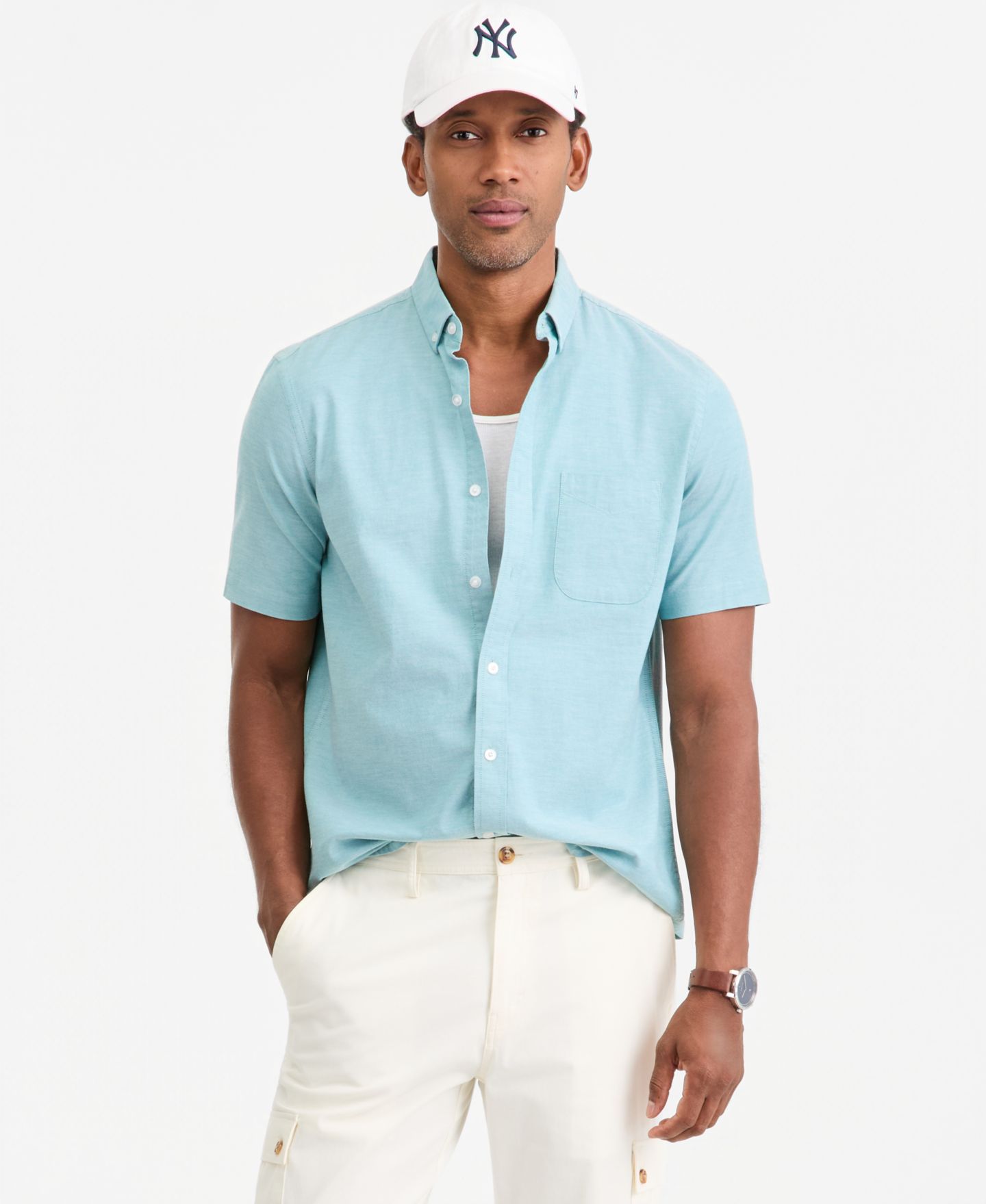 Мужская рубашка Club Room Short Sleeve Button-Down Oxford, цвет: Сланцевый — фото 1