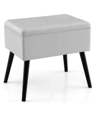 Velvet Storage Ottoman with Solid Wood Legs for Living Room Bedroom or Entryway