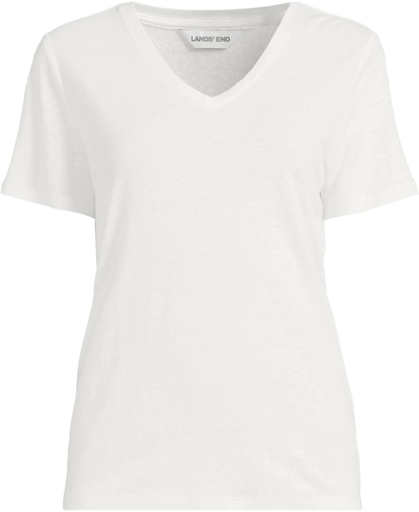 Женская футболка Lands' End Plus Size Short Sleeve Linen Blend V-neck, цвет: Слоновая кость — фото 3