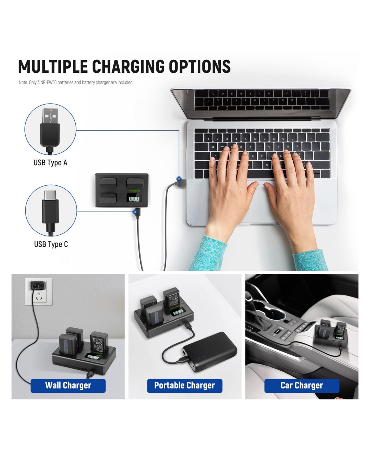 Neewer Np-FW50 Camera Battery and Charging Accessory with 1100mAh for select Sony Np-f-series devices