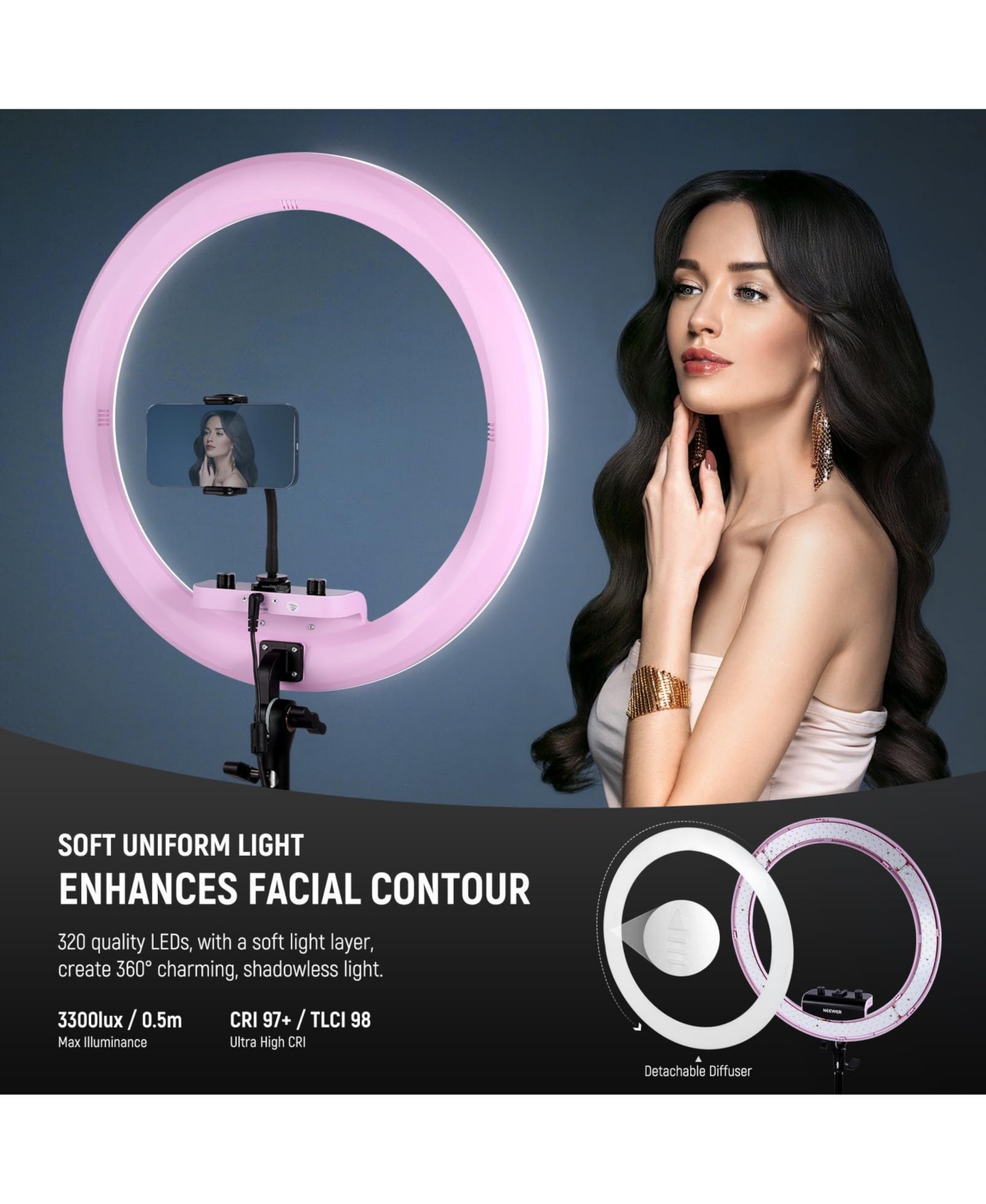Neewer TLCI98 Ring Light with 18 inch, 45W, 2900K-7000K