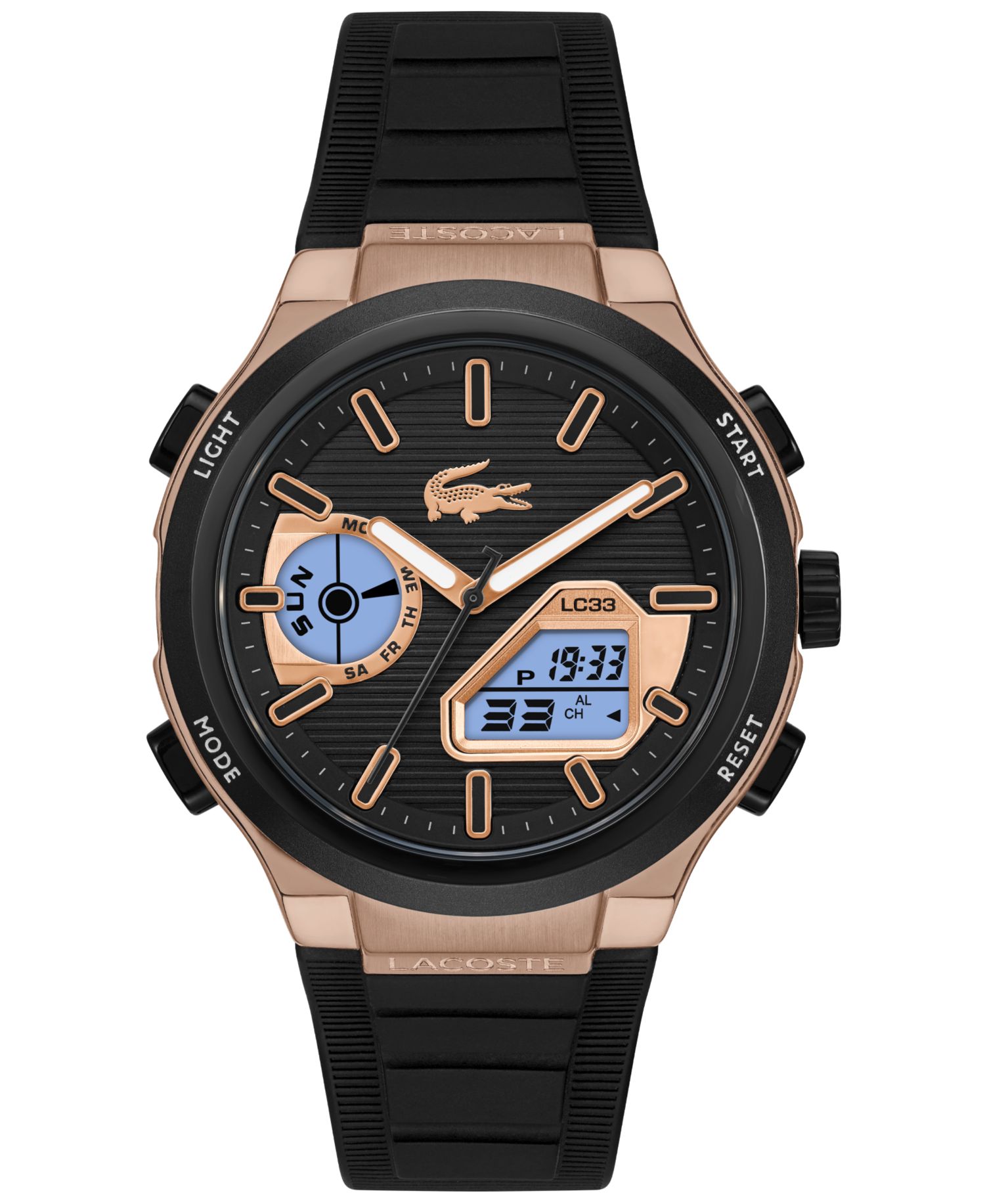 Men's Quartz LC33 Black Silicone Strap Watch 44.8mm