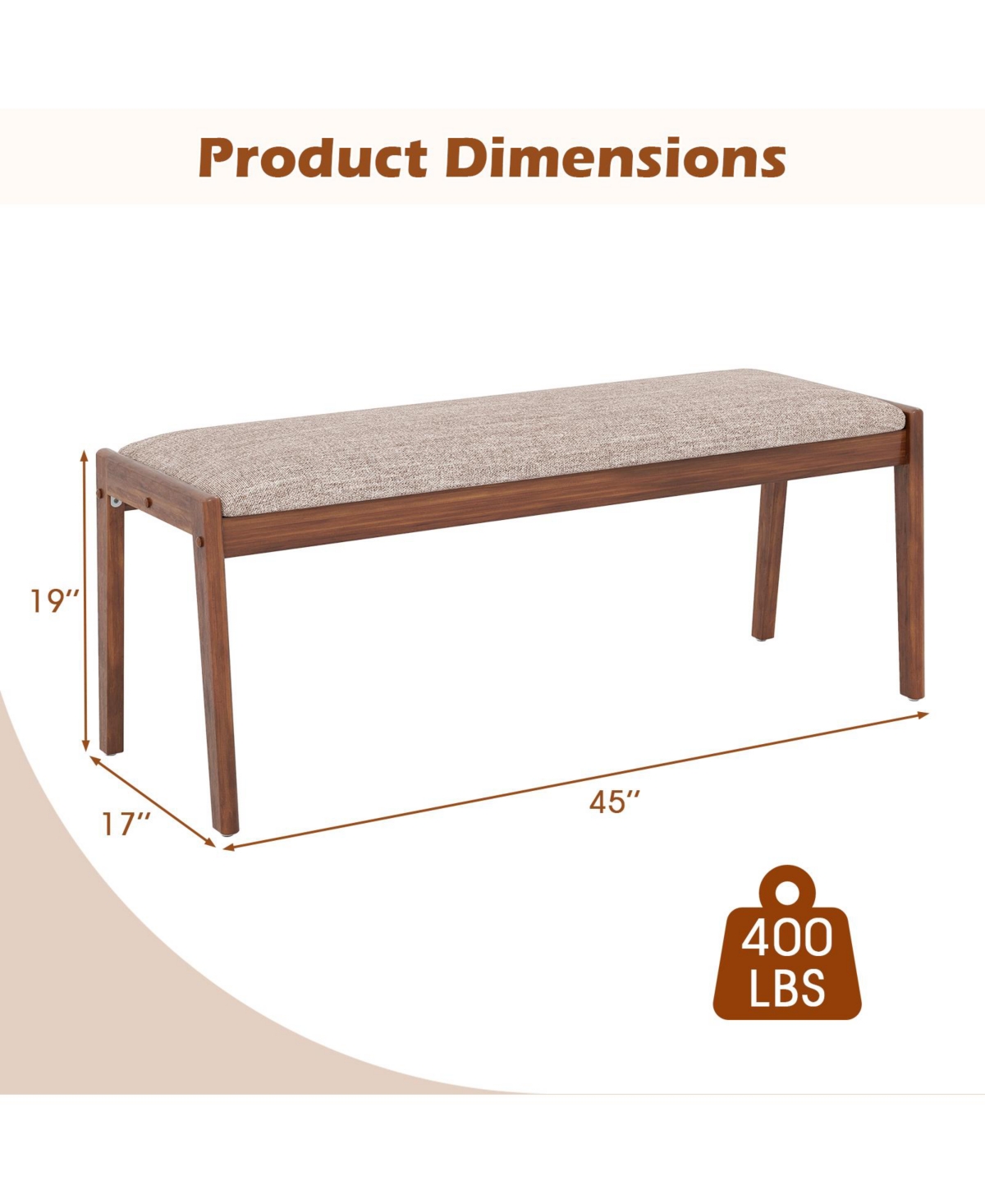 Slickblue 45" Entryway Bench with Fabric Seat and Rubber Wood Frame