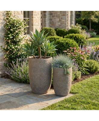 Set of 2 Tall Outdoor Decorative Planter Pots with Drainage Holes