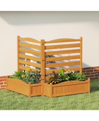 Air Conditioner Fence w/Planter Box 2-Panel Freestanding Wood Privacy Screen