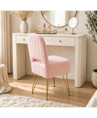 Vanity Stool Chair with Backrest, Square Ottoman with Hidden Storage Compartment, Soft Teddy Fabric, 280 Lbs Weight Capacity