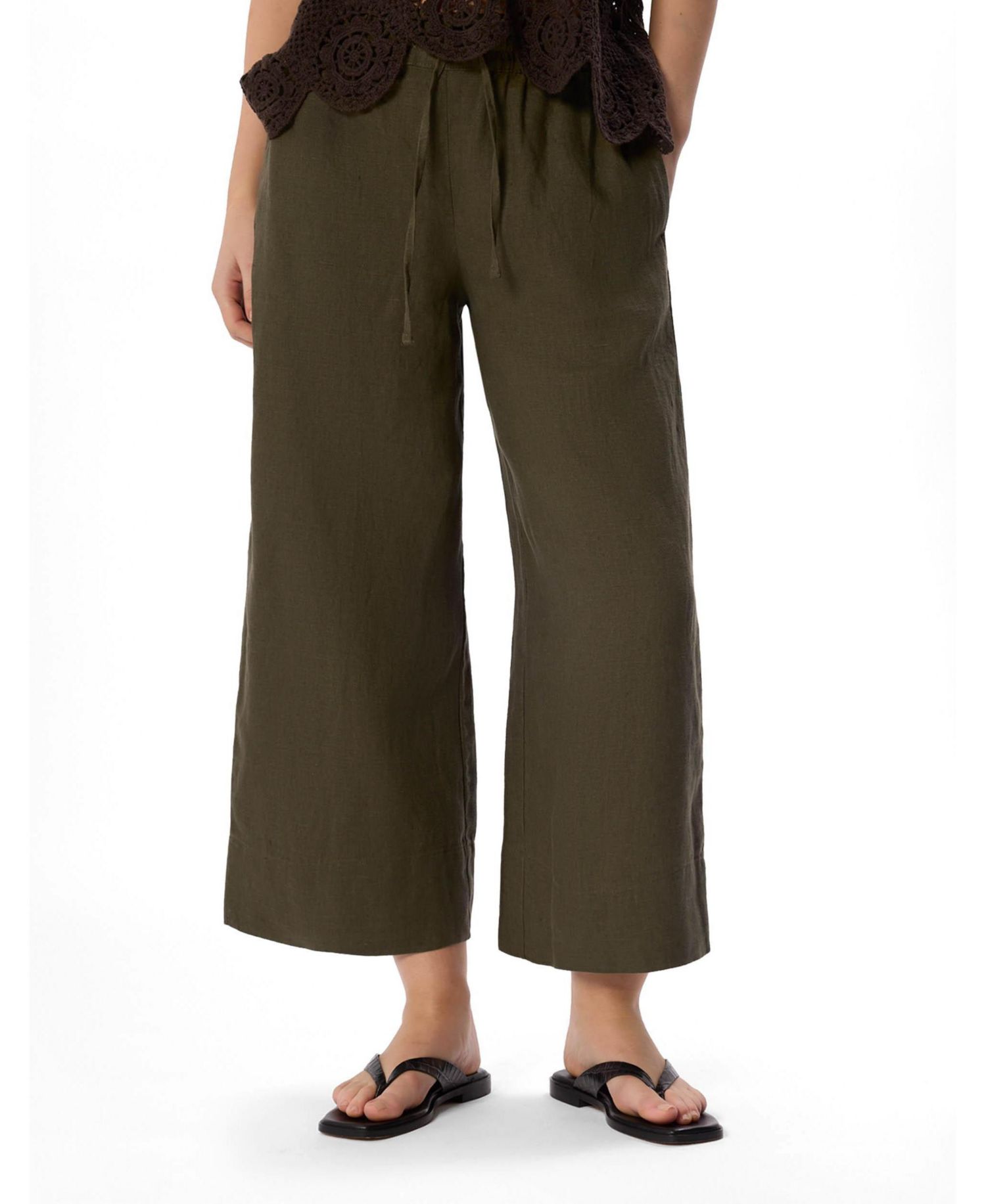 Women's Elasticated Linen Crop Trousers