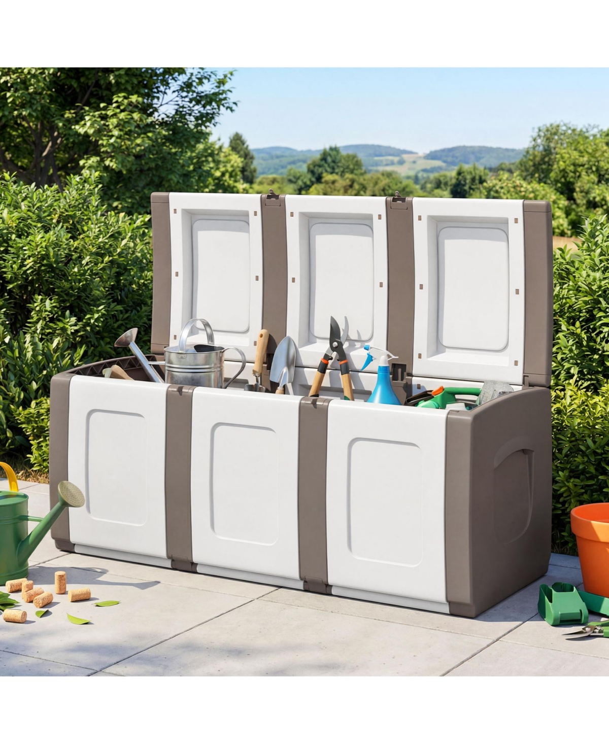 Gymax Deck Box Patio Container w/ Lockable Lid Weatherproof Plastic Storage Bin